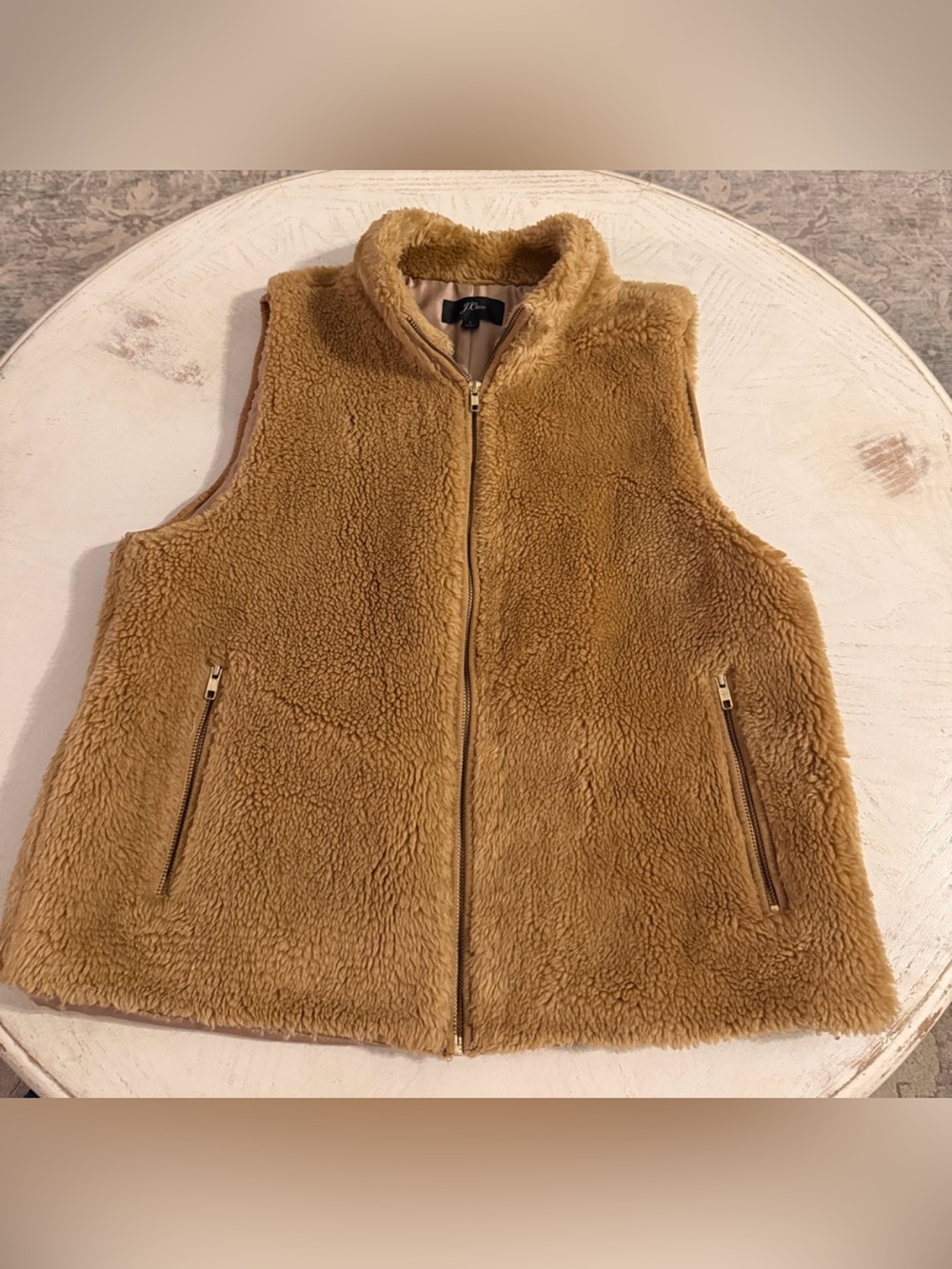 J. Crew tan plush warm teddy bear fleece vest sz large